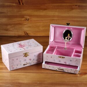 Zenélő ékszerdoboz, fiókos, rózsaszín ékszerdoboz