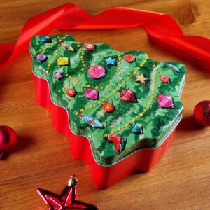 Karácsonyfa alakú fém díszdoboz